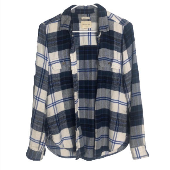 American Eagle Outfitters Tops - AMERICAN EAGLE Soft Blue/White/Black Flannel (S)